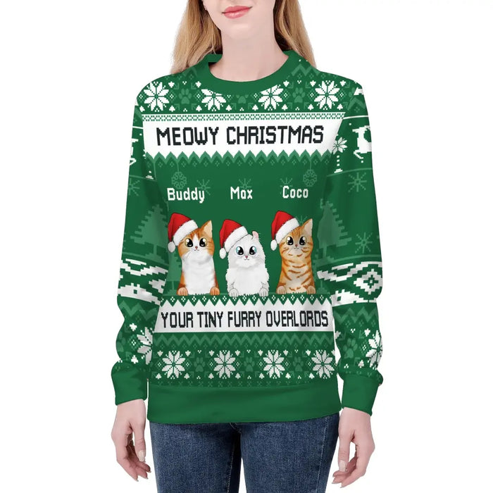 Meowy Christmas Your Tiny Furry Overlords  - Personalized Custom Unisex Ugly Christmas Sweater, Christmas Gift For Cat Lovers