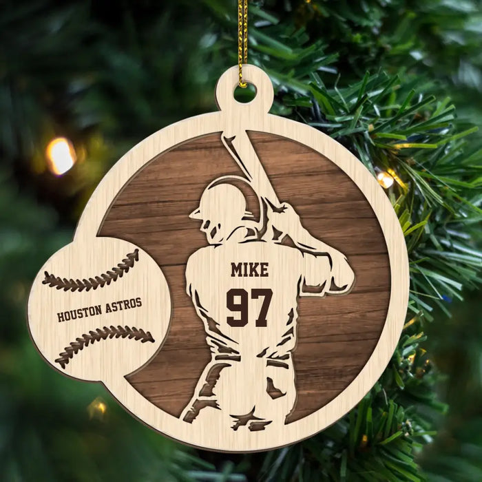 Personalized Baseball Christmas Wooden Ornament Gift for Baseball Player