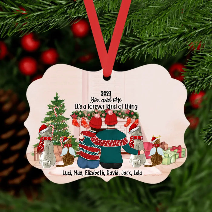 Personalized Ornament, Christmas Couple With Pets, 2023 You And Me, Christmas Gift For Couple, Dog Lovers, Cat Lovers
