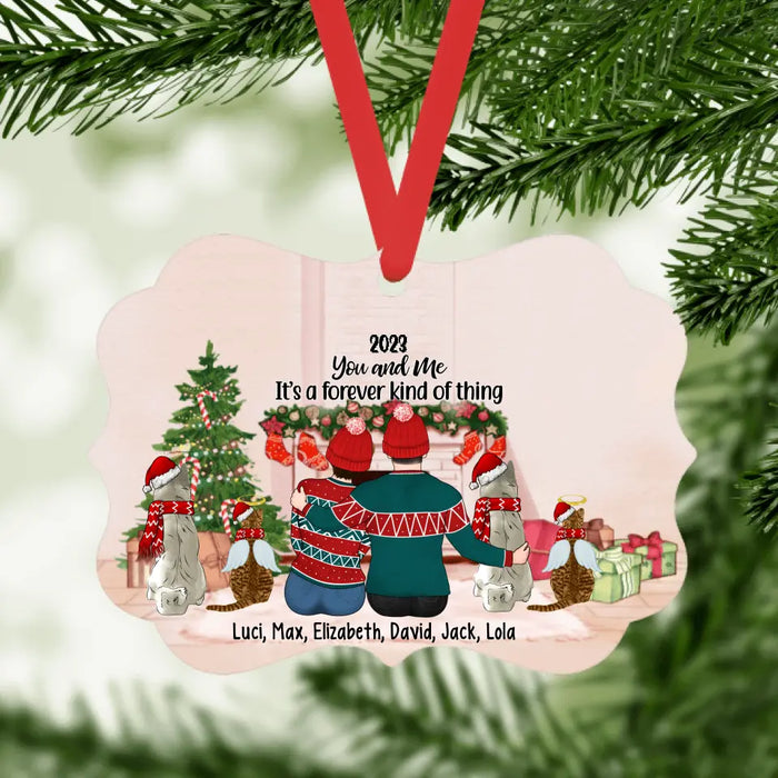 Personalized Ornament, Christmas Couple With Pets, 2023 You And Me, Christmas Gift For Couple, Dog Lovers, Cat Lovers