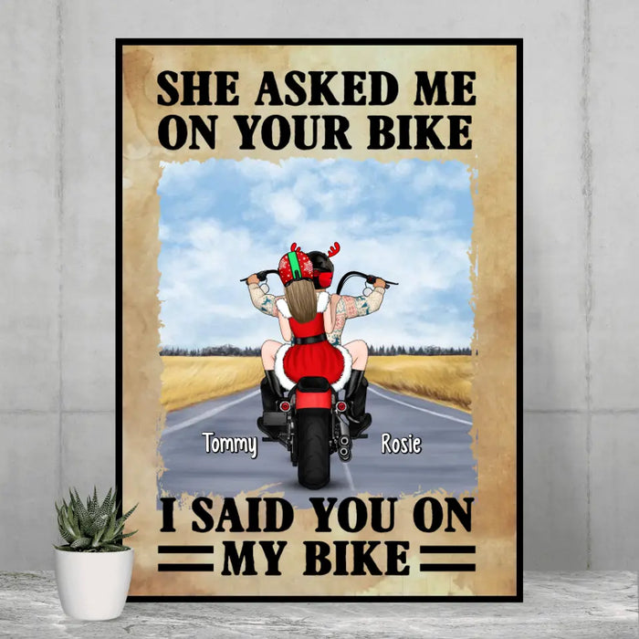 She Asked Me on Your Bike I Said You on My Bike - Personalized Gifts Custom Poster for Biker Couples, Motorcycle Lovers