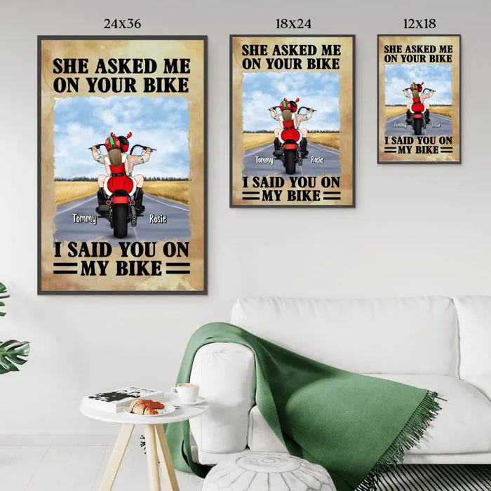 She Asked Me on Your Bike I Said You on My Bike - Personalized Gifts Custom Poster for Biker Couples, Motorcycle Lovers