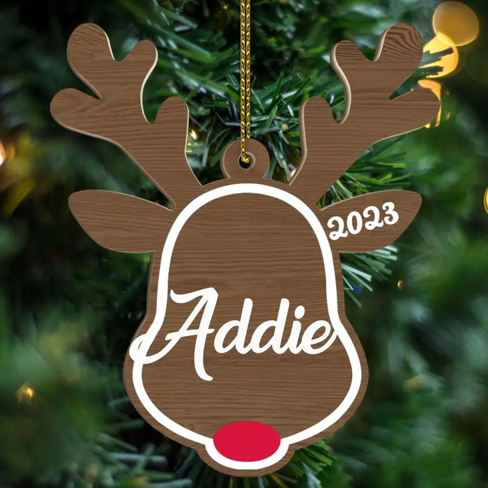Personalized Reindeer Christmas 2 Layered Wooden Ornament