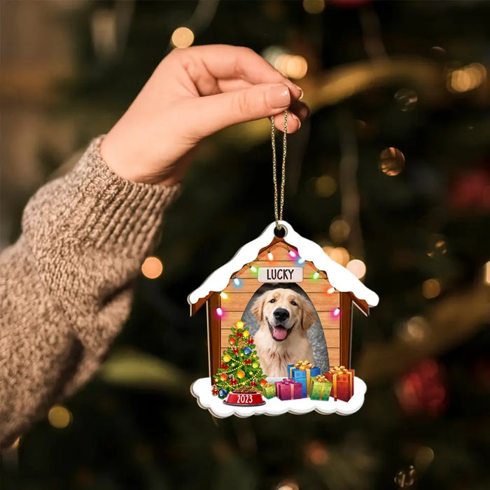 Christmas Dog House - Personalized Photo Upload Gifts Custom Wooden Ornament For Pet Lovers