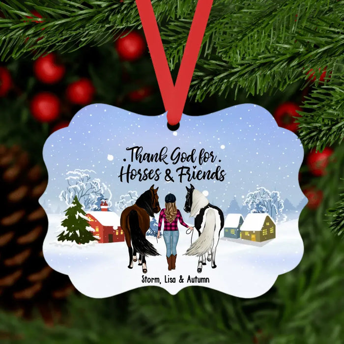 Thank God For Horses & Friends - Personalized Gifts Custom Ornament For Her, Horse Riding Lovers