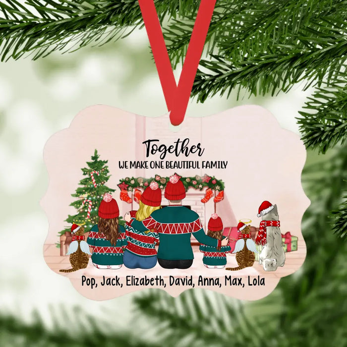 Personalized Ornament, Christmas Couple With Two Kids And Pets, Christmas Gift For Family And Pet Lovers