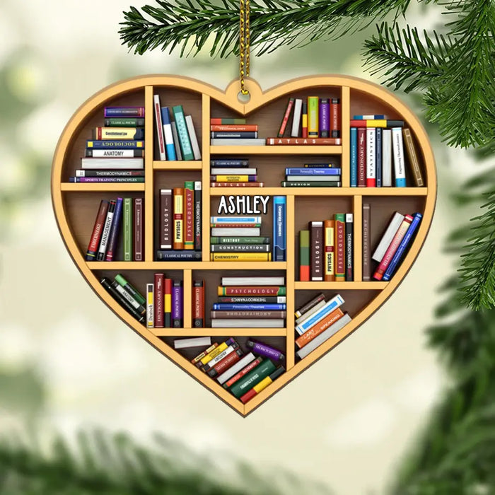 Heart Shaped Bookshelves - Personalized Gifts Custom Wooden Ornament For Her, Book Lovers