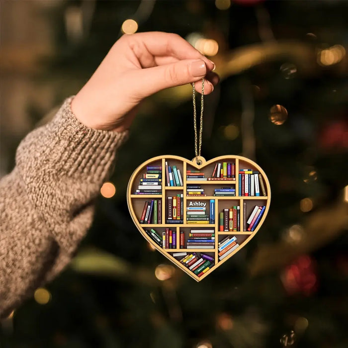 Heart Shaped Bookshelves - Personalized Gifts Custom Wooden Ornament For Her, Book Lovers