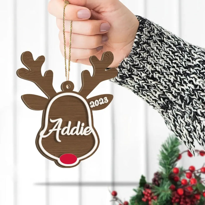 Personalised Christmas Reindeer Ornament - Custom Plywood Decoration With Hanging Hook For Xmas Tree