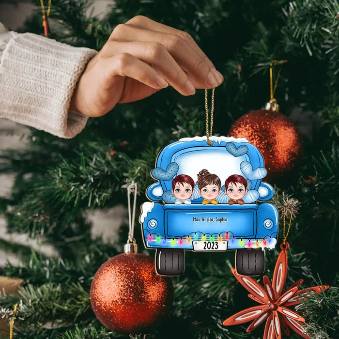 Pickup Truck With Children - Personalized Christmas Gifts Custom Wooden Ornament For Parents For Grandparents