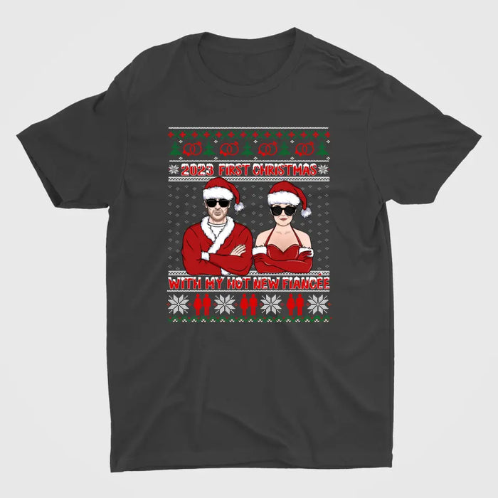 Personalized Shirt, 2023 First Christmas With My Hot New Fiancé Fiancée, Christmas Gift For Couple