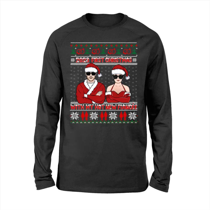 Personalized Shirt, 2023 First Christmas With My Hot New Fiancé Fiancée, Christmas Gift For Couple