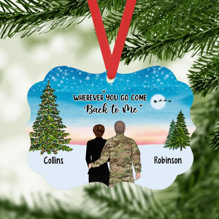 Wherever You Go, Come Back to Me - Christmas Personalized Gifts Custom Ornament for Military Couples, Army Navy Marine Airforce Gifts
