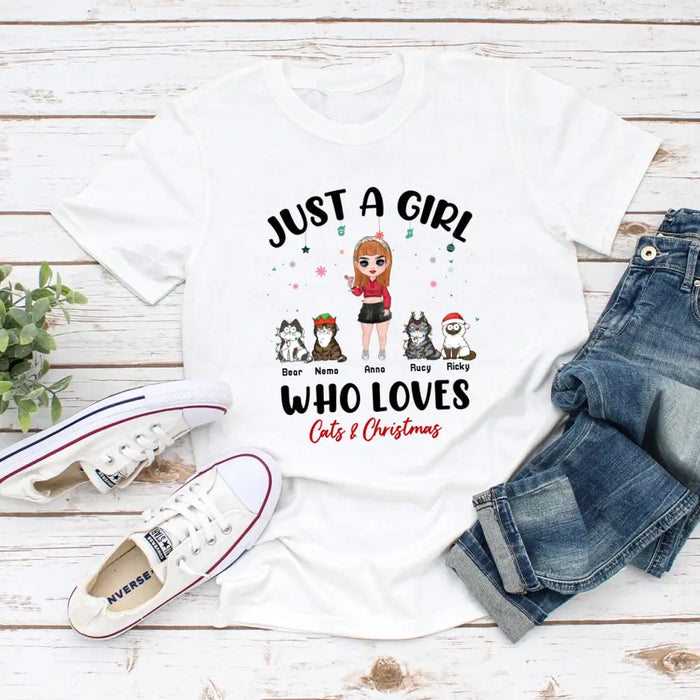 Just A Girl Who Loves Cats & Christmas - Personalized Christmas Gifts Custom Shirt for Her, Cats Lovers