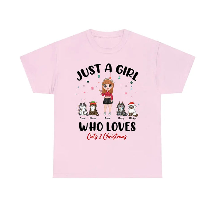 Just A Girl Who Loves Cats & Christmas - Personalized Christmas Gifts Custom Shirt for Her, Cats Lovers