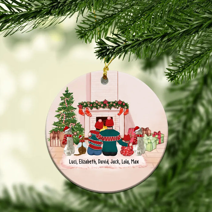 Personalized Ornament, Couple And Baby With Pets, Christmas Gift For Family