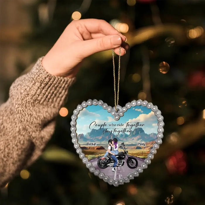 Couple Who Ride Together Stay Together - Personalized Gifts Custom Acrylic Ornament For Couples, Motorcycle Lovers