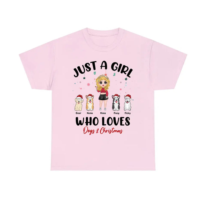 Just A Girl Who Loves Dogs and Christmas - Personalized Gifts Custom Shirt For Dog Mom, Dog Lovers