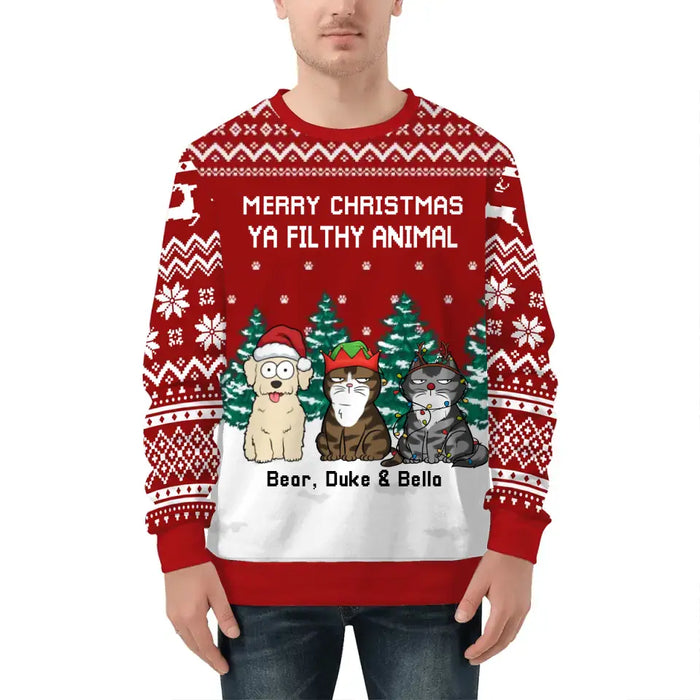 Merry Christmas Ya Filthy Animal - Personalized Custom Unisex Ugly Christmas Sweater, Christmas Gift Dog Cat Lovers