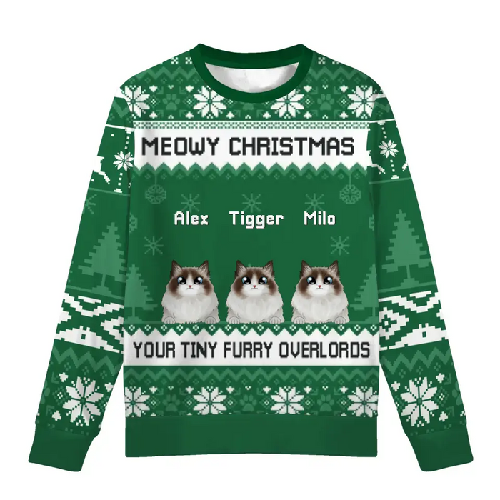 Meowy Christmas Your Tiny Furry Overlords  - Personalized Custom Unisex Ugly Christmas Sweater, Christmas Gift For Cat Lovers