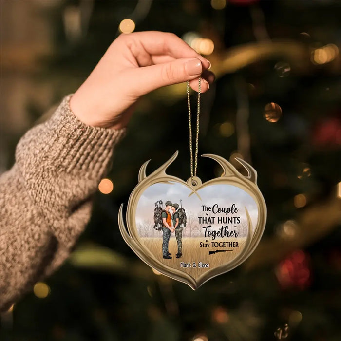The Couple That Hunts Together Stay Together - Personalized Gifts Christmas Custom Wooden Hunting Ornament for Couples, Hunting Lovers
