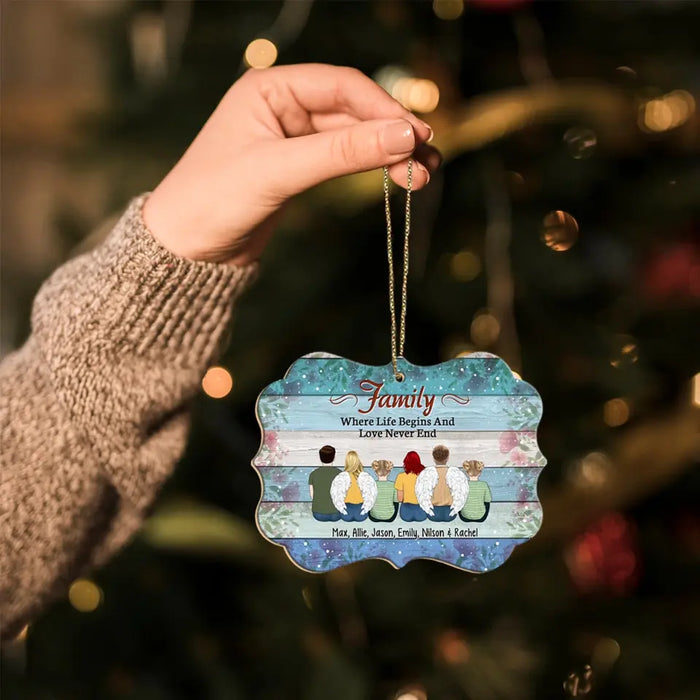 Family Where Begins And Love Never End - Christmas Personalized Gifts Custom Wooden Ornament For Family, Memorial Gifts