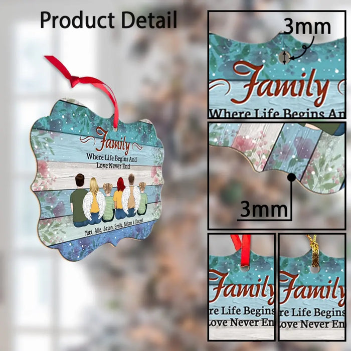 Family Where Begins And Love Never End - Christmas Personalized Gifts Custom Wooden Ornament For Family, Memorial Gifts