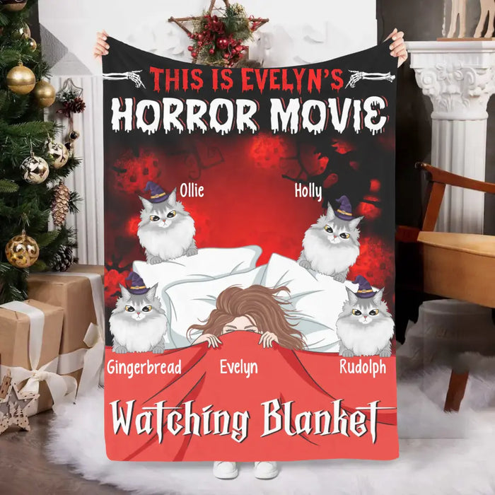 This Is My Horror Movie Watching Blanket - Personalized Gifts Custom Halloween Blanket For Her, Cat Lovers