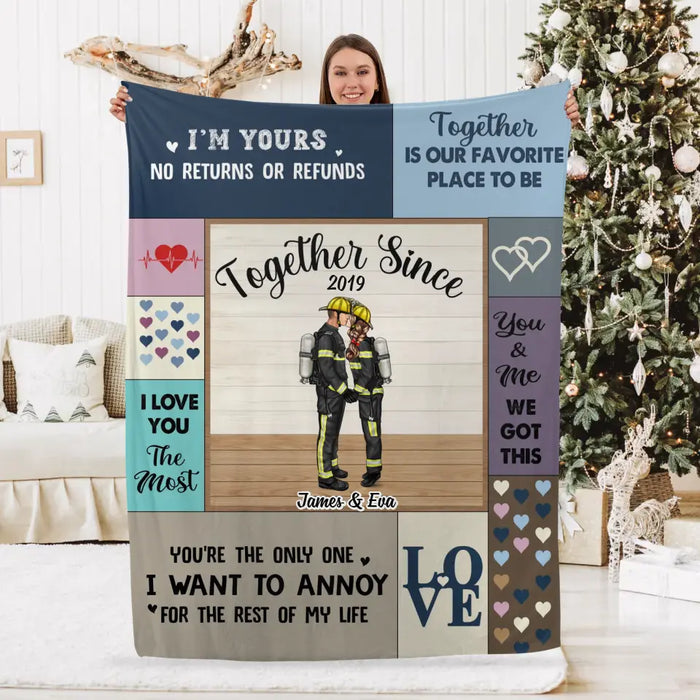 Together Since Year - Personalized Gifts Custom Blanket For Firefighter Nurse Police Military Couples