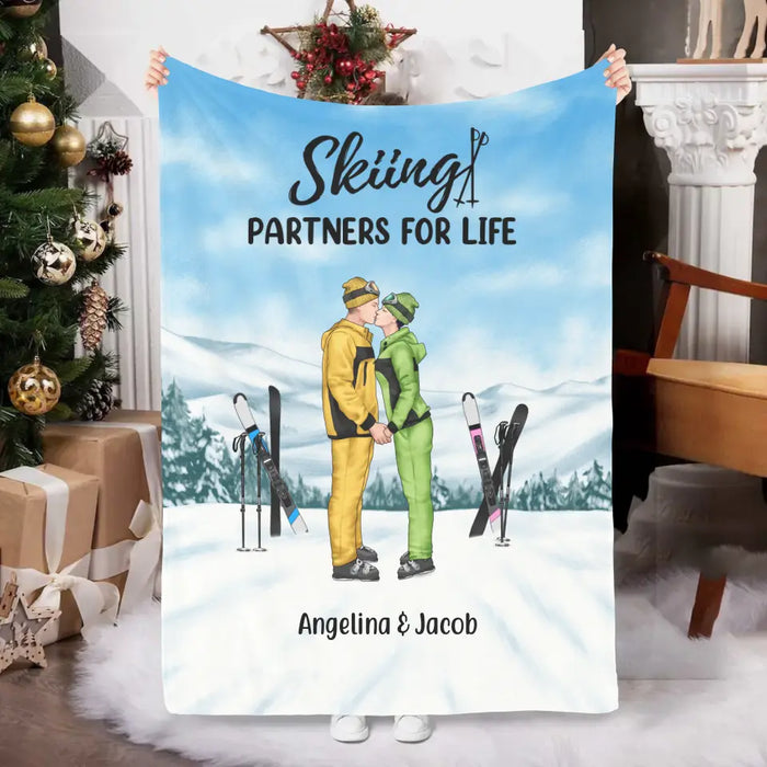 Skiing Partners For Life - Personalized Gifts Custom Skiing Blanket For Couples, Skiing Lovers