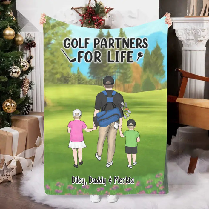 Golf Partners for Life Dad Mom Kids - Personalized Gifts Custom Golf Blanket for Family, Golf Lovers
