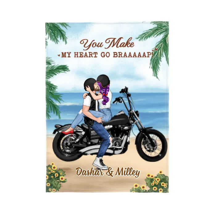 You Make My Heart Go Braaap - Personalized Gifts Custom Motorcycle Blanket For Couples, Motorcycle Lovers