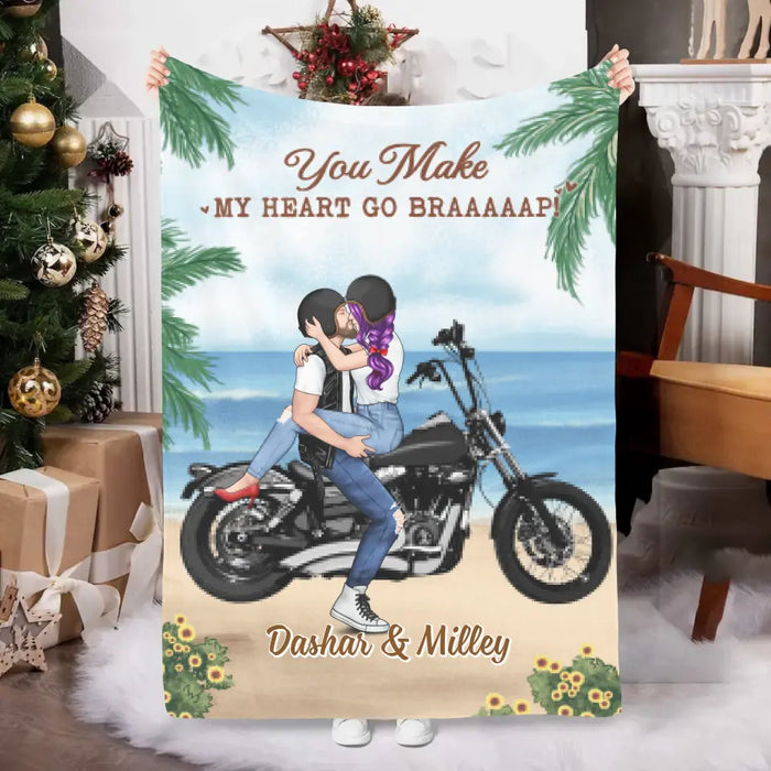 You Make My Heart Go Braaap - Personalized Gifts Custom Motorcycle Blanket For Couples, Motorcycle Lovers