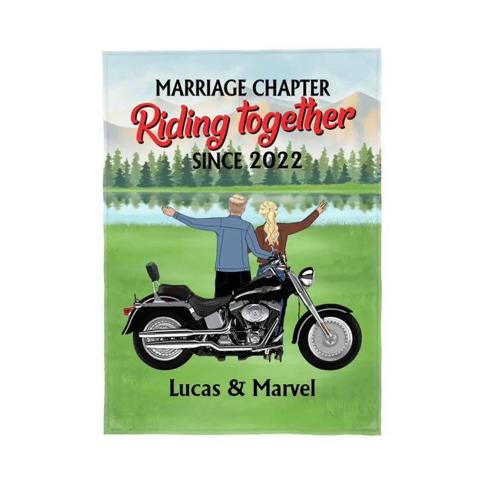 Marriage Chapter Riding Together - Personalized Gifts Custom Motorcycle Blanket For Couples, Motorcycle Lovers