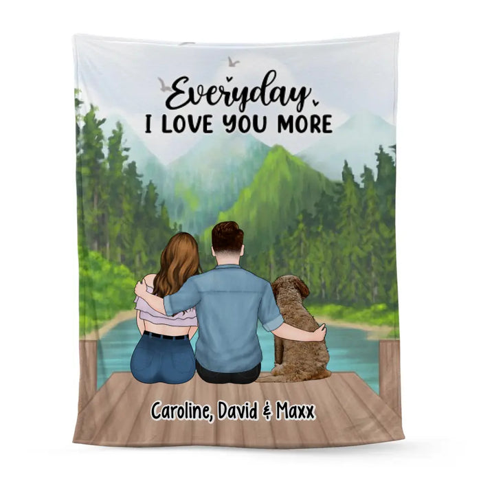 Everyday I Love You More - Personalized Gifts Custom Dog Cat Blanket for Couples, Dog Cat Lovers