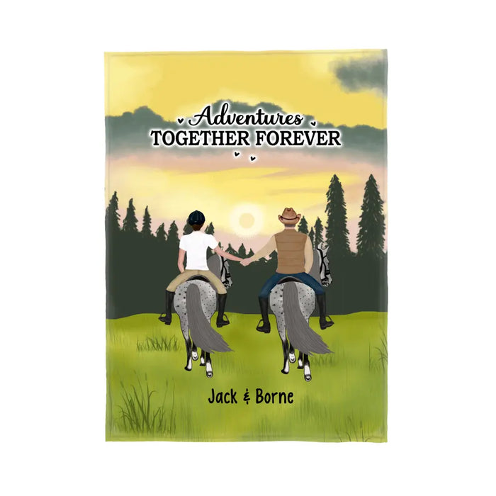 Adventures Together Forever - Personalized Gifts Custom Horse Blanket For Couples, Horse Riding Lovers