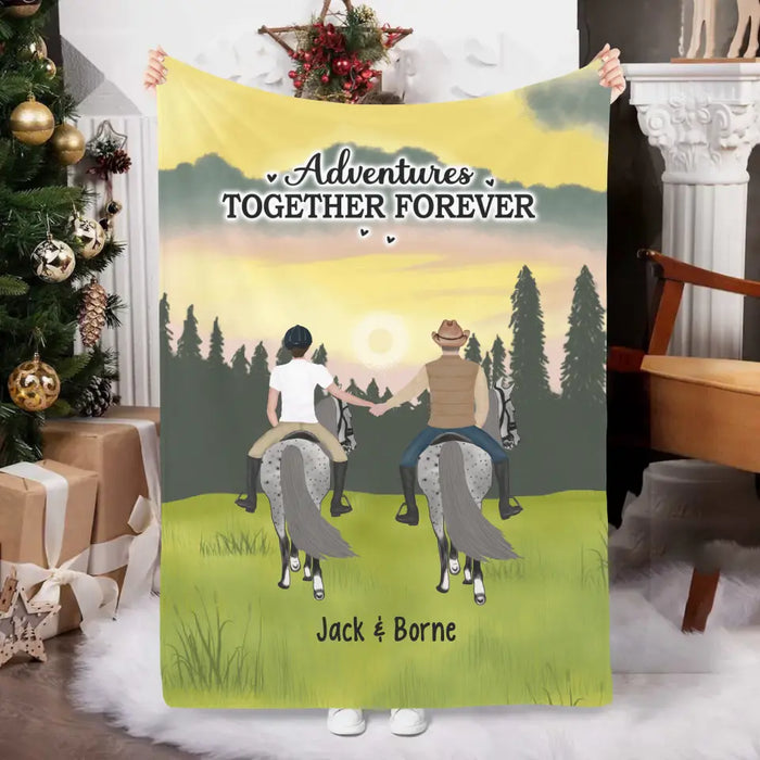 Adventures Together Forever - Personalized Gifts Custom Horse Blanket For Couples, Horse Riding Lovers