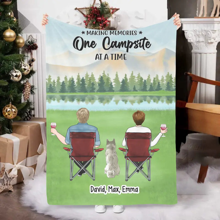 Making Memories One Campsite at a Time - Personalized Gifts Custom Camping Blanket for Couples, Dog Lovers