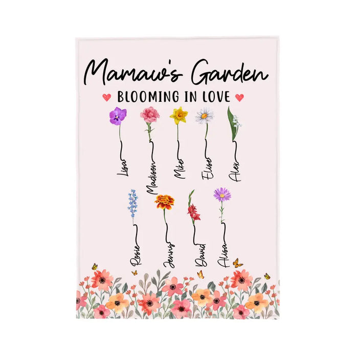 Mamaw's Garden Blooming in Love - Personalized Gifts Custom Flowers Blanket for Grandma Mom, Flowers Lovers