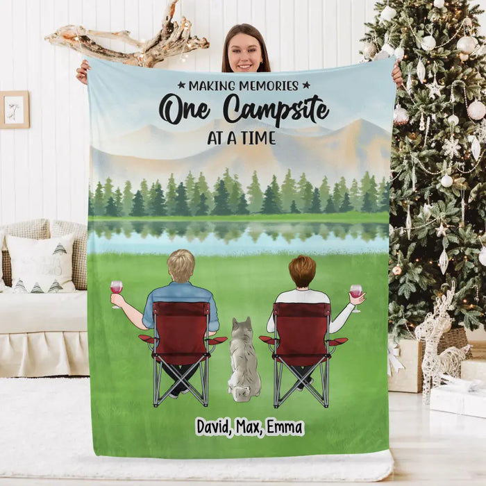 Making Memories One Campsite at a Time - Personalized Gifts Custom Camping Blanket for Couples, Dog Lovers