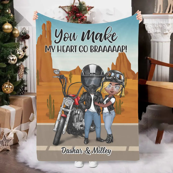 Motorcycle Couple Hugging, Riding Partners - Personalized Blanket For Motorcycle Lovers, Bikers