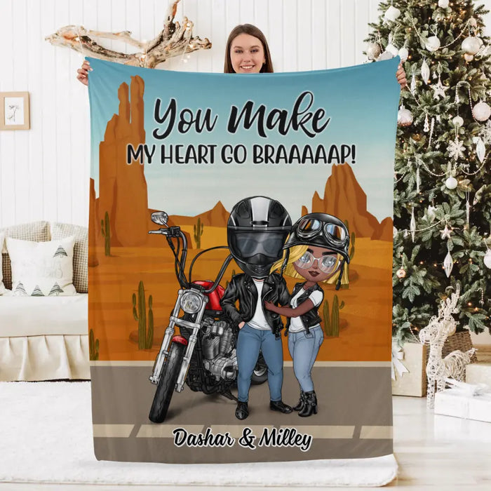 Motorcycle Couple Hugging, Riding Partners - Personalized Blanket For Motorcycle Lovers, Bikers