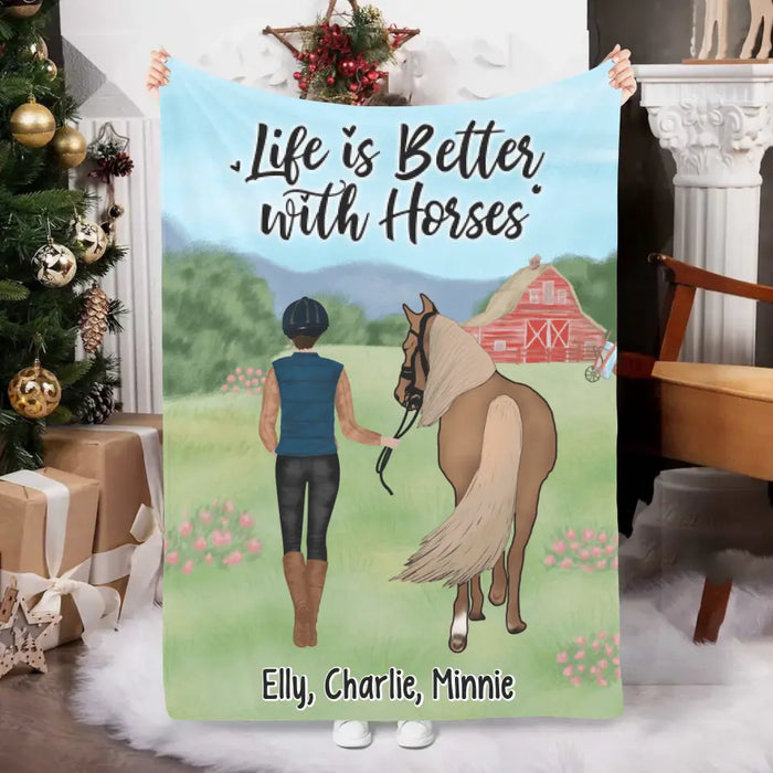Life Is Better With Horses Walking Horse - Personalized Blanket For Him, Her, Horse Lovers