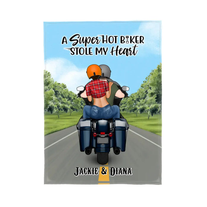 A Super Hot Biker Stole My Heart - Personalized Blanket For Couples, Her, Him, Motorcycle Lovers