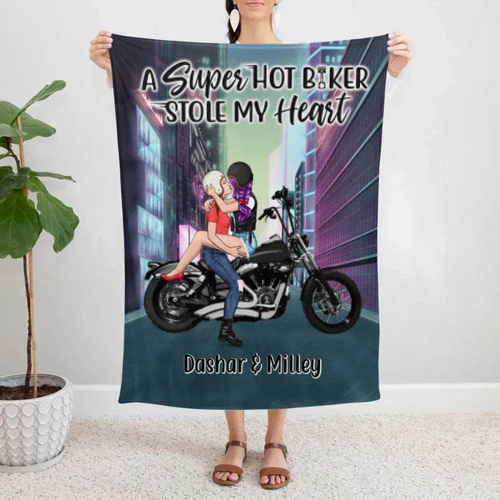 Cyber Biker Couple - Personalized Blanket For Him, For Her, Motorcycle Lovers