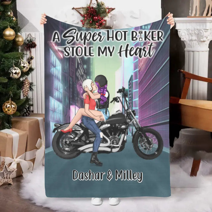 Cyber Biker Couple - Personalized Blanket For Him, For Her, Motorcycle Lovers