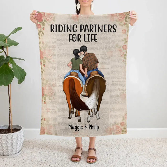 Couple Kissing While Horseback Riding - Personalized Blanket For Her, Him, Horse Lovers