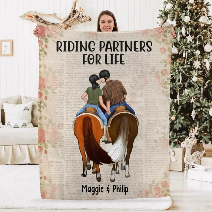 Couple Kissing While Horseback Riding - Personalized Blanket For Her, Him, Horse Lovers