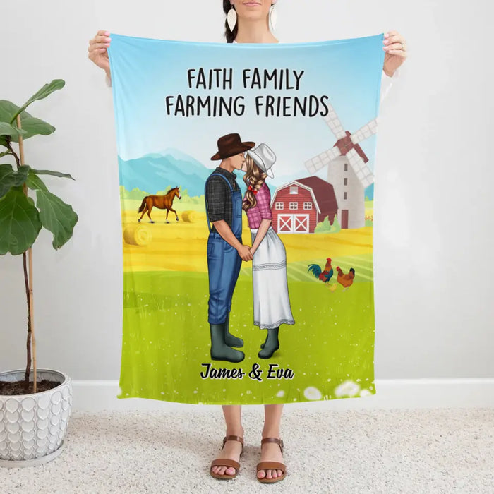 Farming Couple Kissing - Personalized Blanket For Couples, Her, Him, Farmer