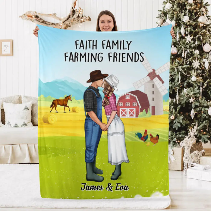 Farming Couple Kissing - Personalized Blanket For Couples, Her, Him, Farmer